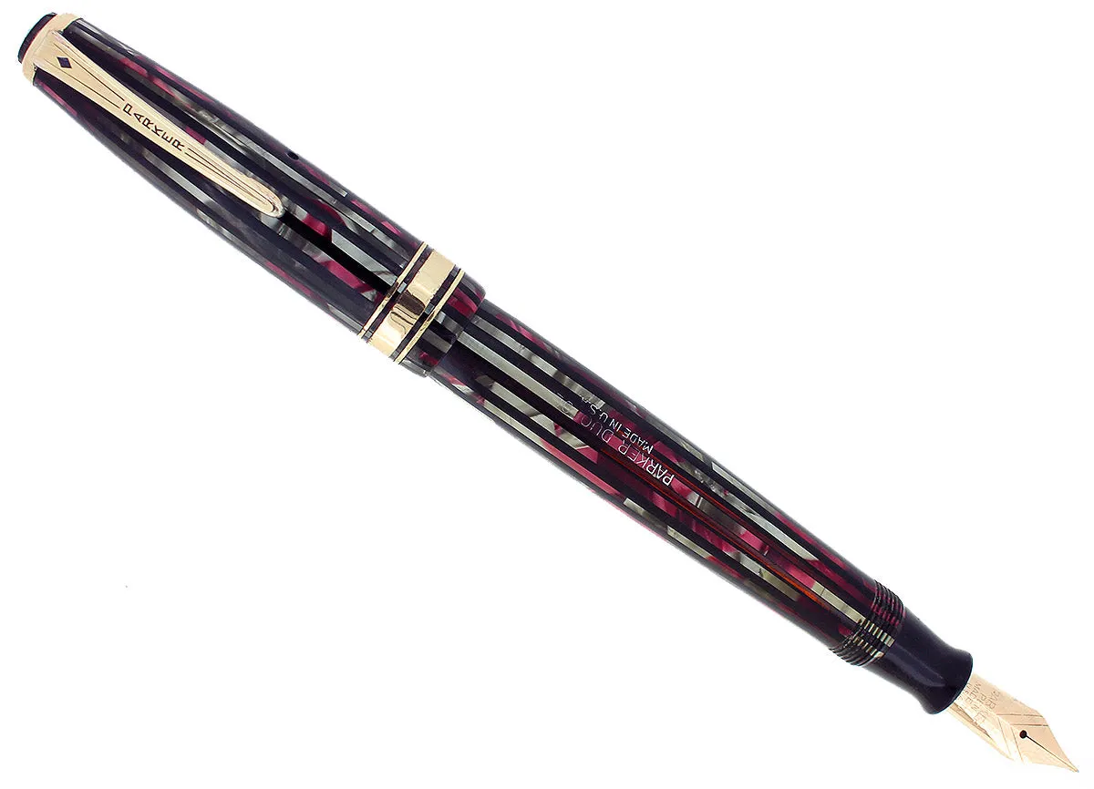 1941 PARKER 1ST GEN SENIOR STRIPED DUOFOLD DUSTY ROSE FOUNTAIN PEN RESTORED