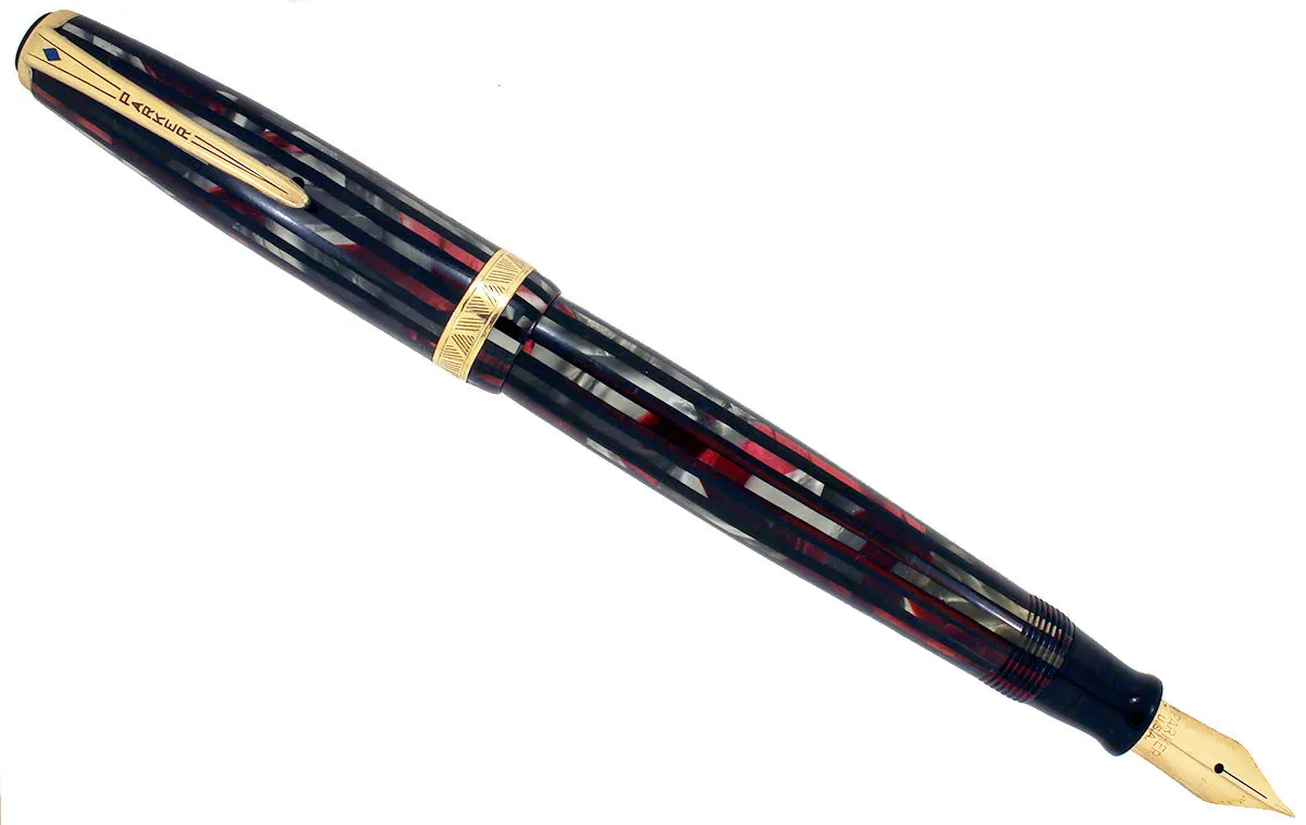 1945 PARKER STRIPED SENIOR DUOFOLD DUSTY ROSE CELLULOID FOUNTAIN PEN RESTORED