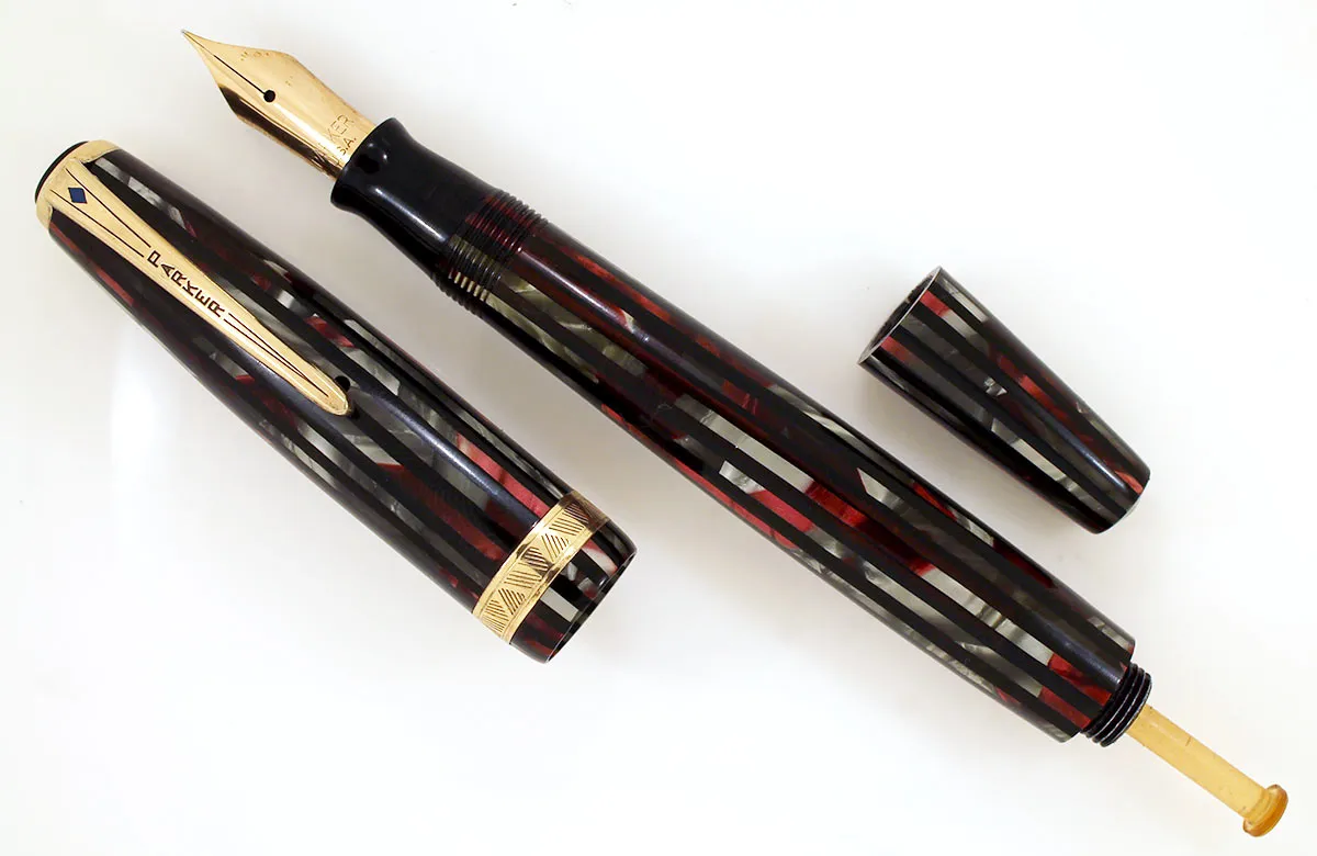 1945 PARKER STRIPED SENIOR DUOFOLD DUSTY ROSE CELLULOID FOUNTAIN PEN RESTORED