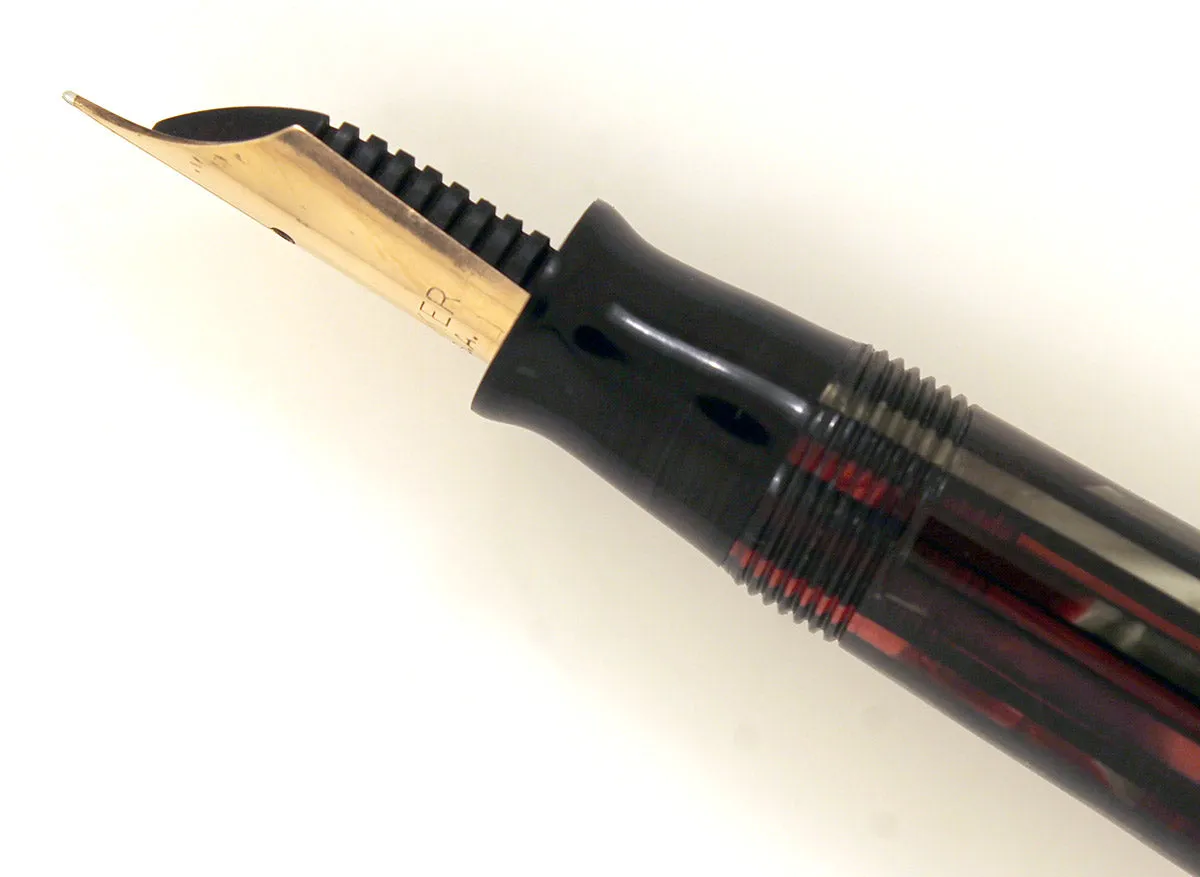 1945 PARKER STRIPED SENIOR DUOFOLD DUSTY ROSE CELLULOID FOUNTAIN PEN RESTORED