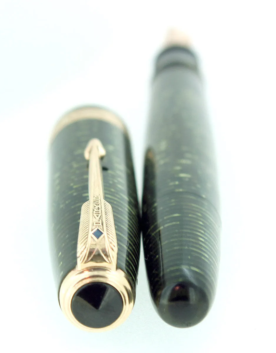 1946 PARKER VACUMATIC EMERALD PEARL BLUE DIAMOND SINGLE JEWEL FOUNTAIN PEN RESTORED