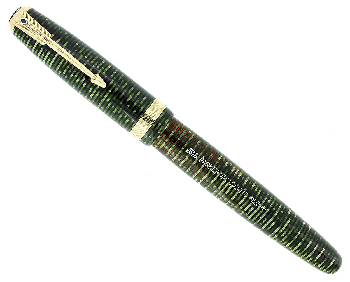 1946 PARKER VACUMATIC EMERALD PEARL BLUE DIAMOND SINGLE JEWEL FOUNTAIN PEN RESTORED