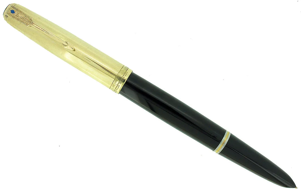 1948 PARKER 51 VACUMATIC DOUBLE JEWEL BLACK FOUNTAIN PEN 1/10 16K CAP RESTORED