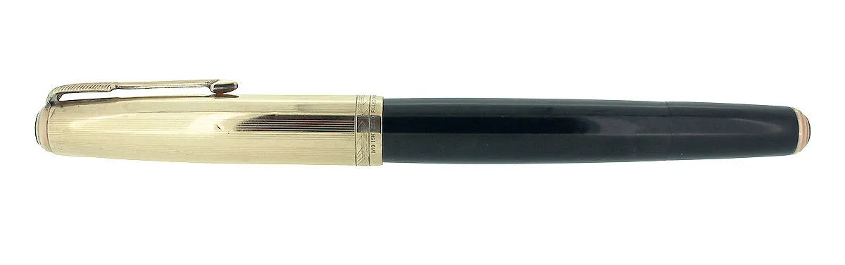 1948 PARKER 51 VACUMATIC DOUBLE JEWEL BLACK FOUNTAIN PEN 1/10 16K CAP RESTORED