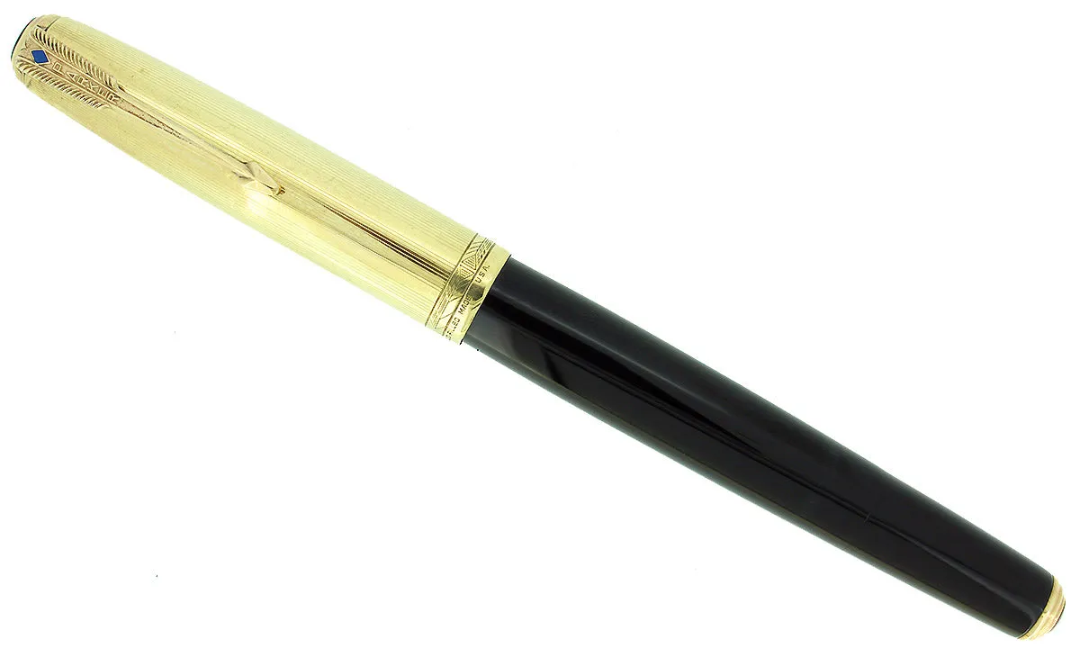 1948 PARKER 51 VACUMATIC DOUBLE JEWEL BLACK FOUNTAIN PEN 1/10 16K CAP RESTORED