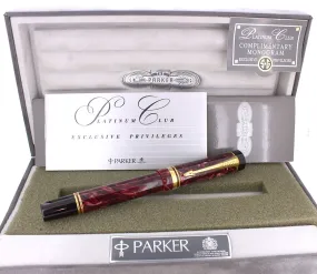 1990 PARKER DUOFOLD CENTENNIAL RED MARBLED 18K EXTRA BROAD OBLIQUE RIGHT HAND NIB FOUNTAIN PEN