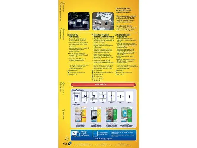 Avery Heavy-Duty Laser Labels, 63.5 x 38.1mm, [Pack of 20] 420 Labels - Ref: L7060-20