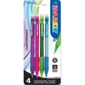 Bazic Sparkly 0.7mm Mechanical Pencil with Glitter Grip Pack of 4