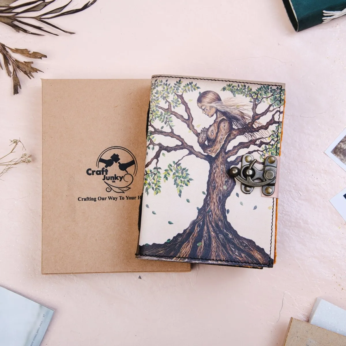 Craft Junky Vintage Leather-Bound Diary Journal with Mother of Earth Print