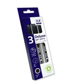 Deluxe Gel Pens - 3 Pack Smooth Writing Black Ink Comfortable Grip High-Quality Writing