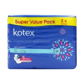 Kotex Soft and Smooth Maxi Wing Pad 24cm 16pcs x 3pcs/pack