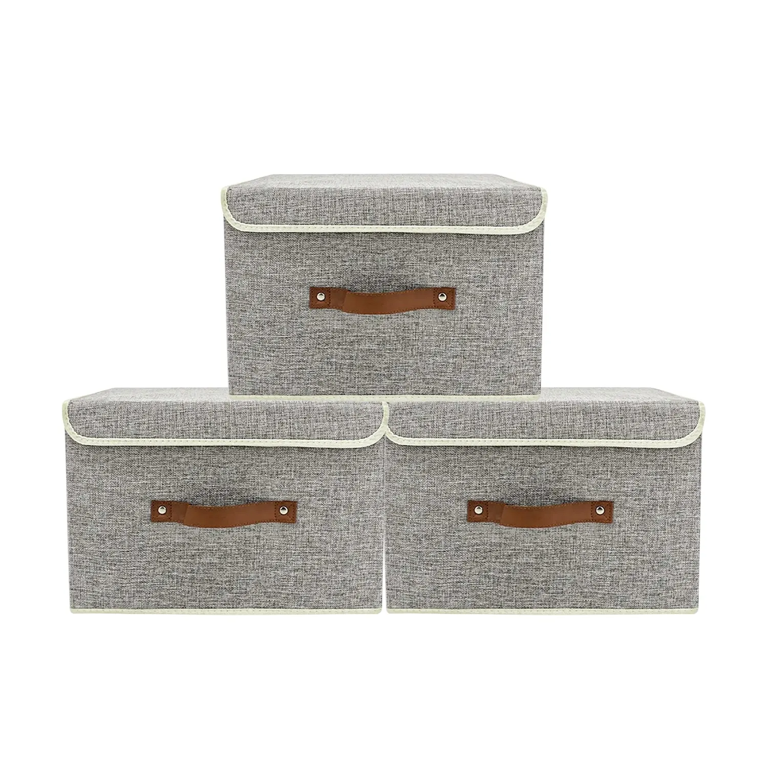 Large Foldable Storage Bins with Handles, 3 Pack, Gray - GOMINIMO