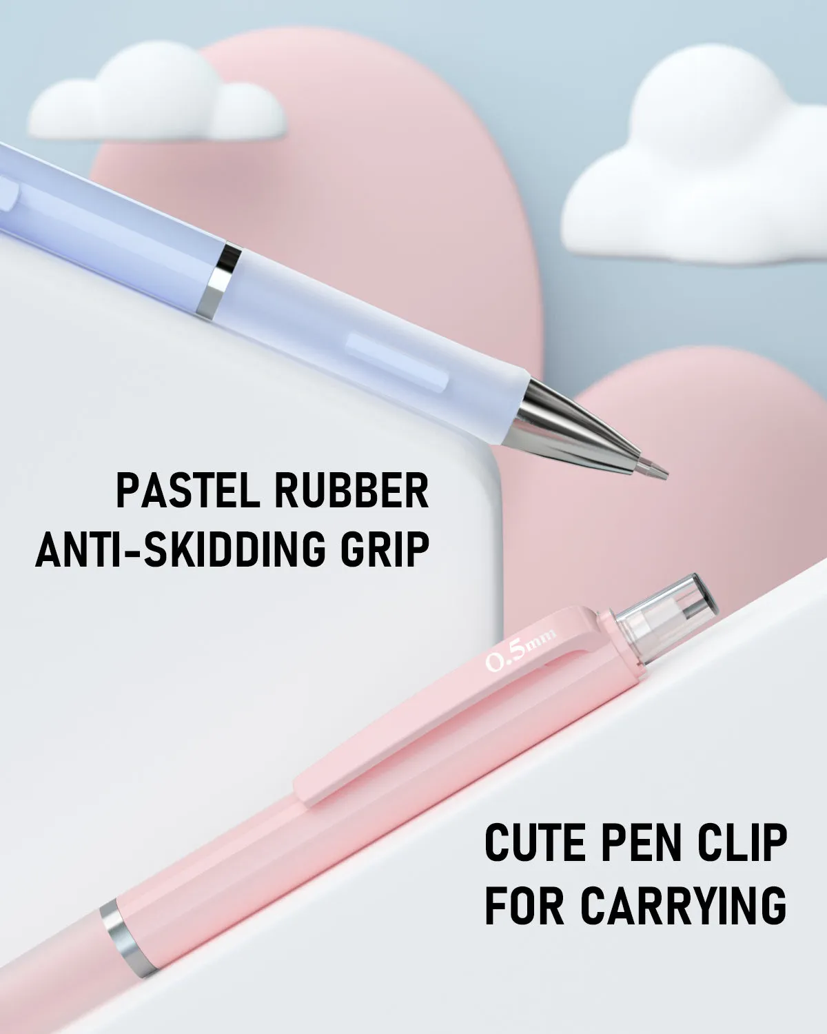 Nicpro 3 PCS Pastel Mechanical Pencil 0.5 mm for School, with 6 tubes HB Lead Refills, Erasers, Eraser Refills For Student Writing, Drawing, Sketching, Blue & Pink & violet Colors - Come with Case