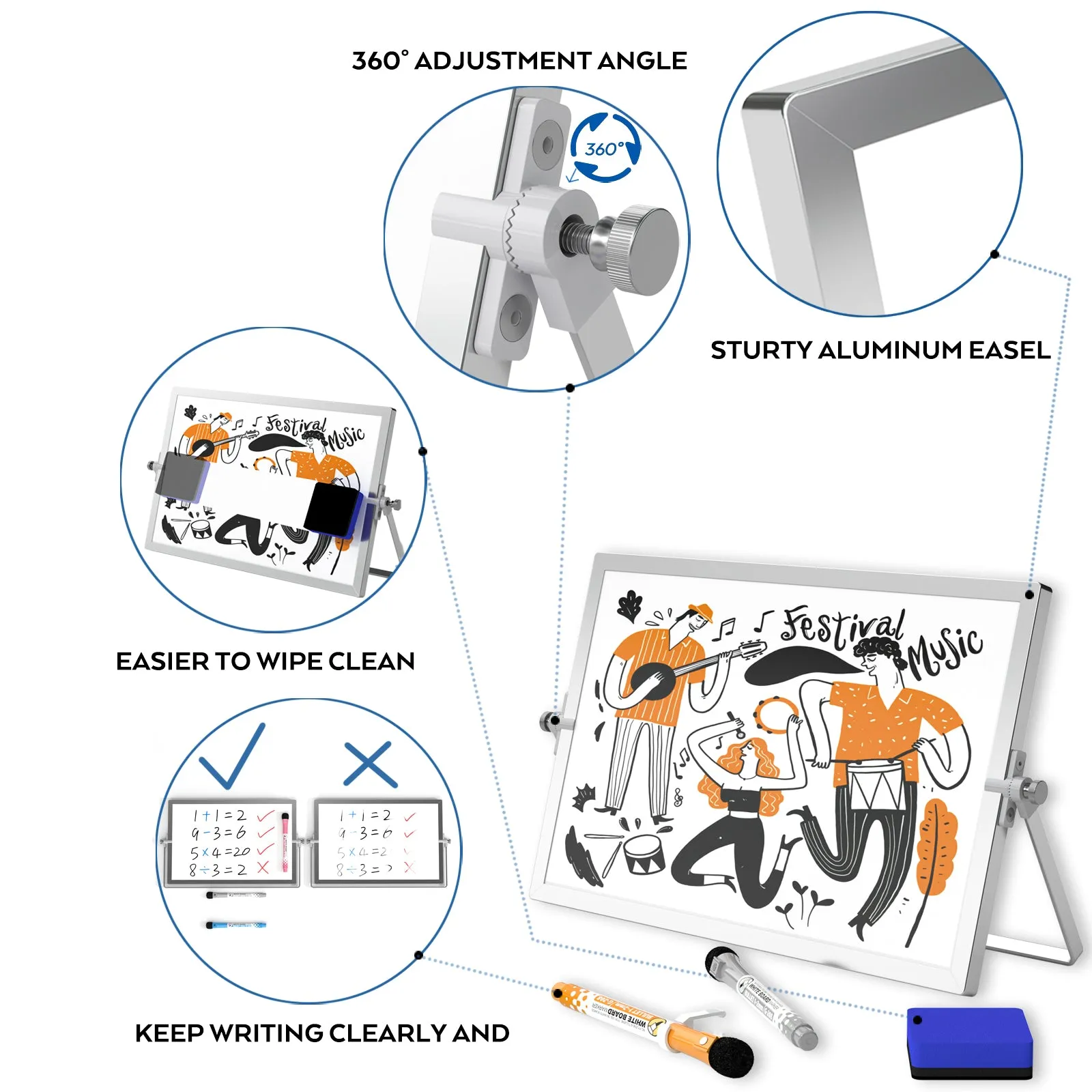 Nicpro Dry Erase Whiteboard, 12 x 16 inch Double Sided Large Magnetic Desktop White Board with Stand, 8 Pens, 1 Eraser, 4 Magnets, Portable White Board Easel for Kids Memo to Do List Students School