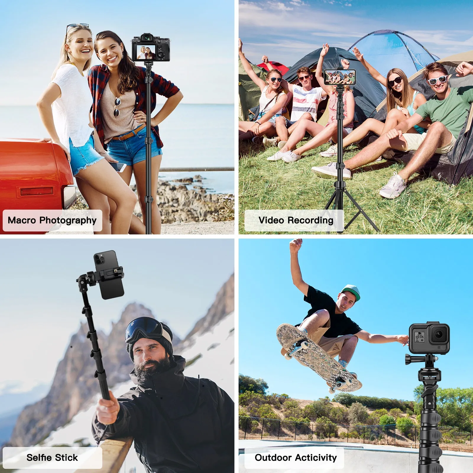 Nineigh Phone Tripod Stand, 70.87inch/180cm Extendable Selfie Stick Tripod Portable Cellphone Tripod with Phone Holder, Compatible with iPhone, Samsung, Huawei, Camera(EU)