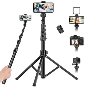 Nineigh Phone Tripod Stand, 70.87inch/180cm Extendable Selfie Stick Tripod Portable Cellphone Tripod with Phone Holder, Compatible with iPhone, Samsung, Huawei, Camera(EU)