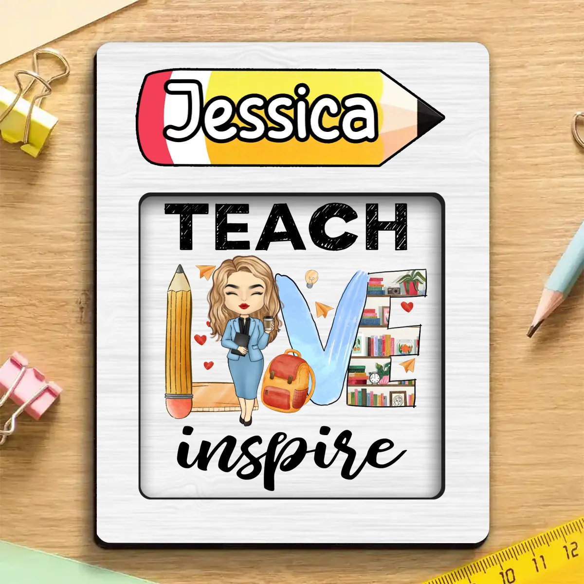 Teach Love Inspire - Personalized Sticky Note Pad Holder (TB)