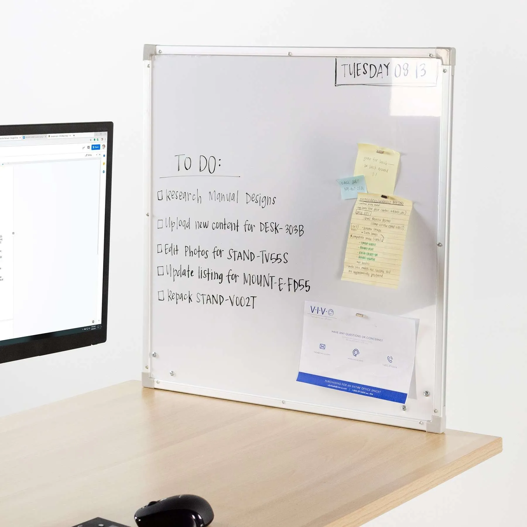 Clamp-On VIVO 24-Inch Whiteboard, DESK-WB24C, White