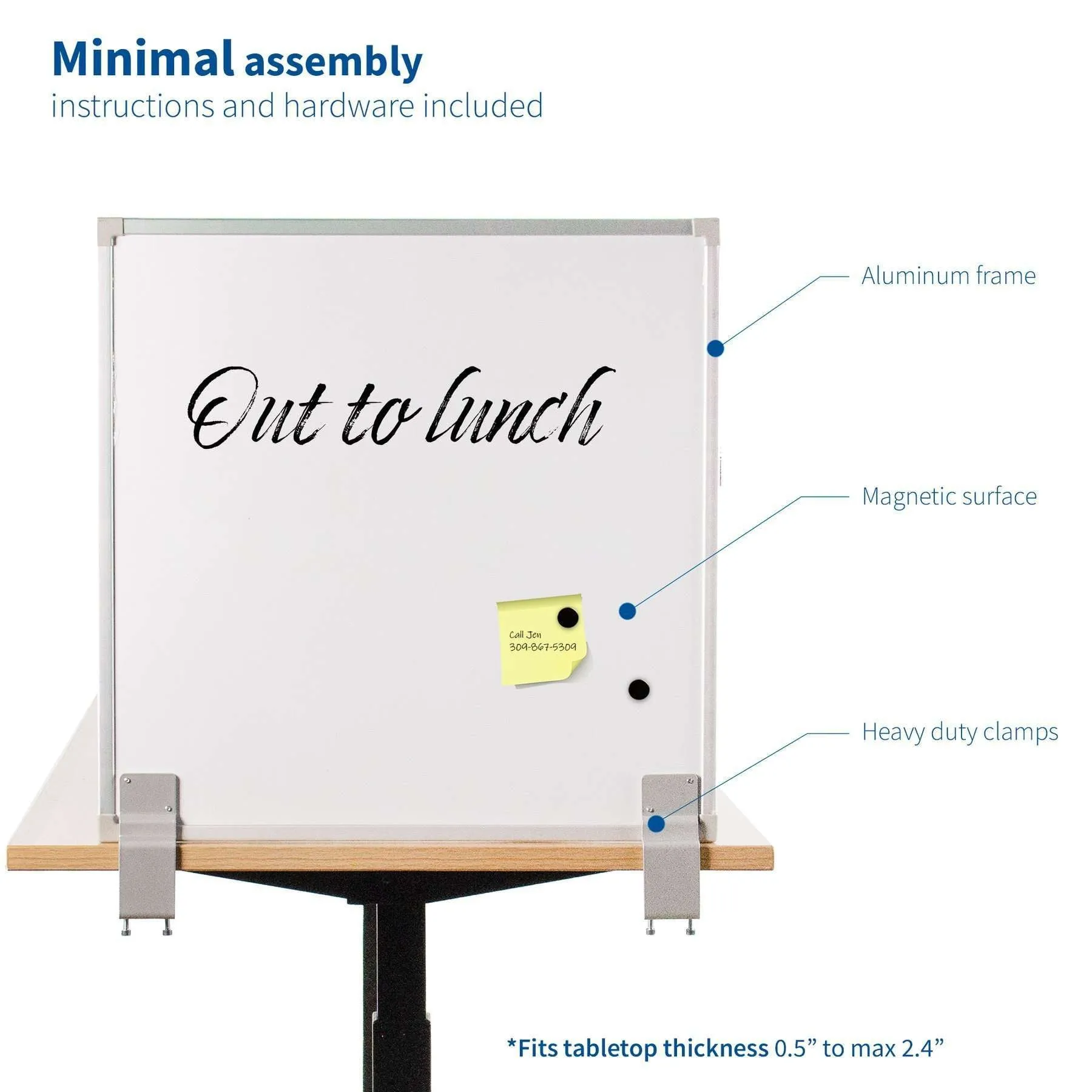 Clamp-On VIVO 24-Inch Whiteboard, DESK-WB24C, White