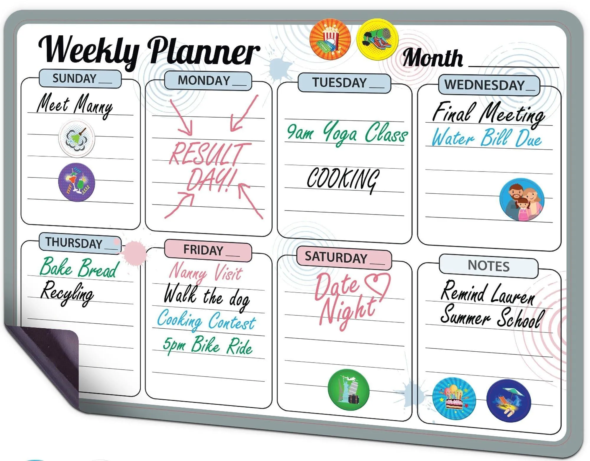 Weekly Magnetic Calendar for Fridge 12x17 In with 3 Markers & Eraser