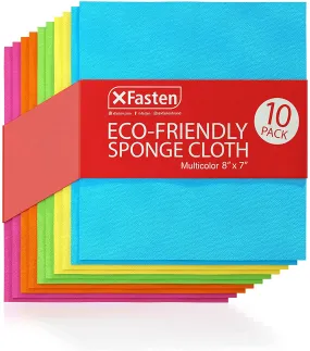 XFasten Eco-Friendly Swedish Sponge Dish Cloth | 8 Inches x 7 Inches | 10-Pack